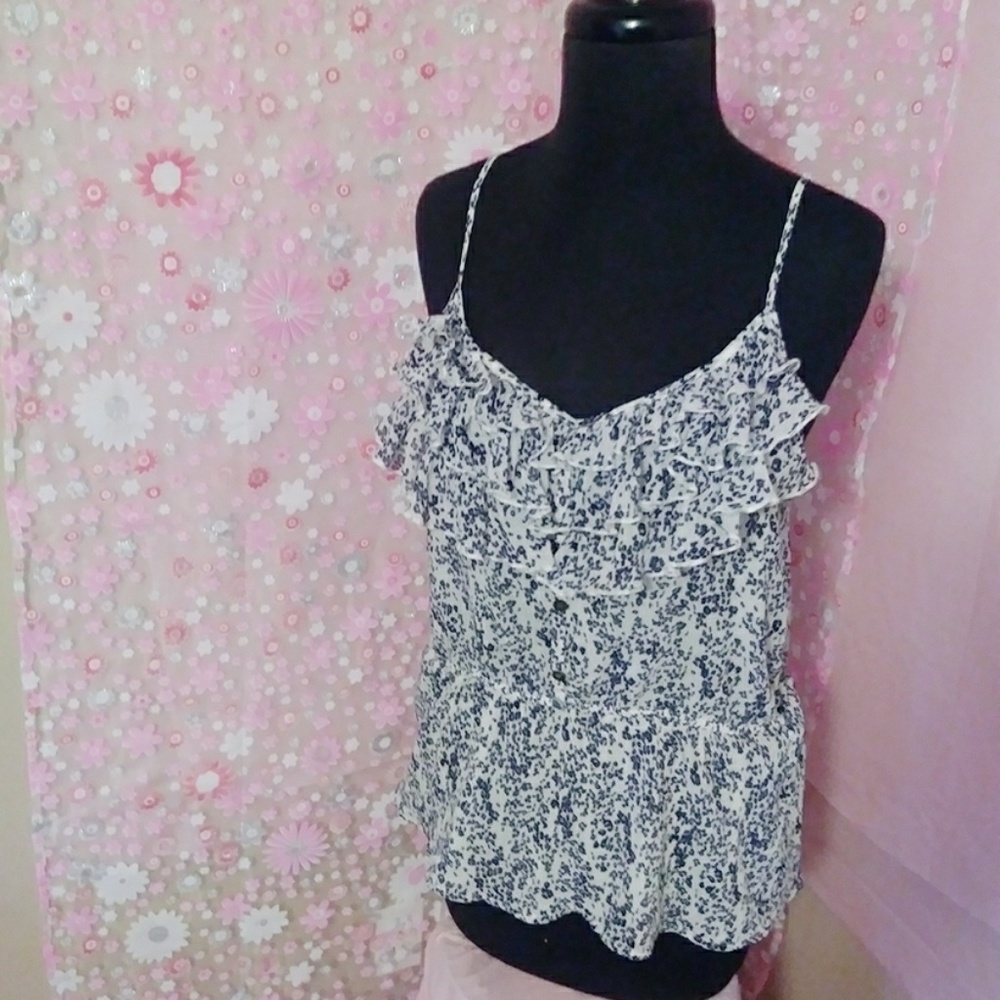 White and blue ruffle shirt